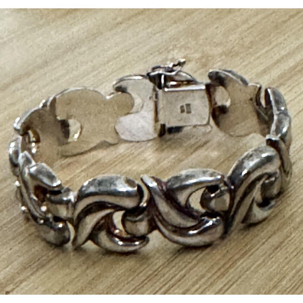 Vintage Milor Italy 925 Sterling Silver Fan Scroll Link Bracelet 7.5” 22g - Picture 2 of 12
